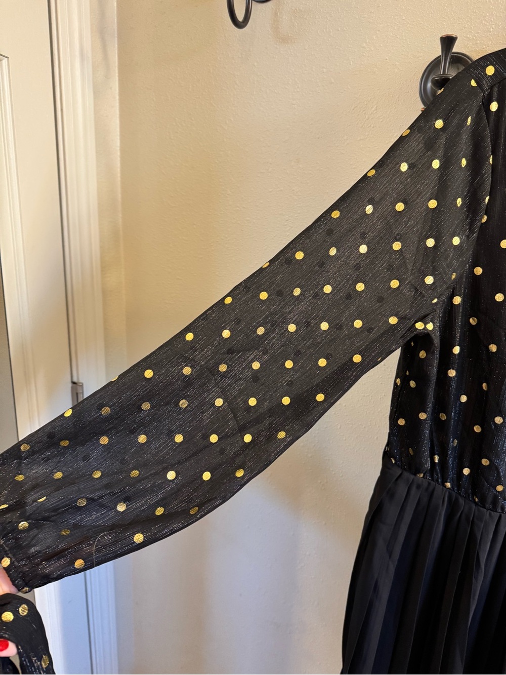 BloomChic Black Midi Dress with Gold Polka Dot Sheer Bodice - Picture 2 of 6